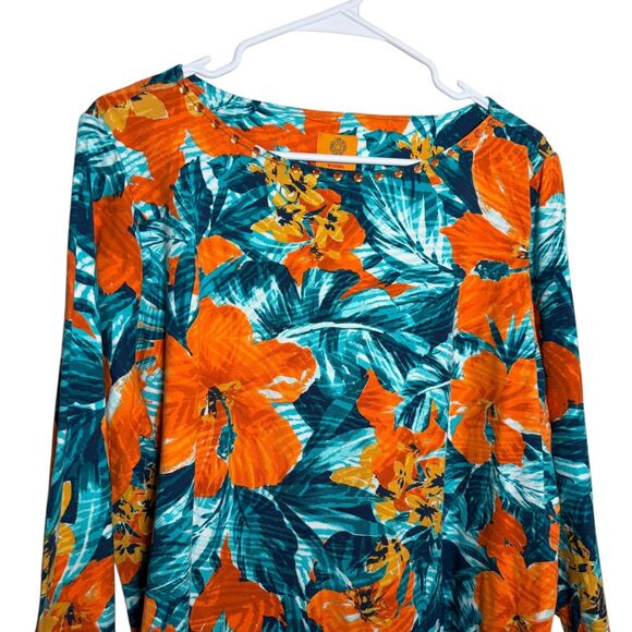 Ruby Rd Blouse Women's 1X Round Neck Floral Colorful Artsy Top Shirt NWT - Picture 2 of 10